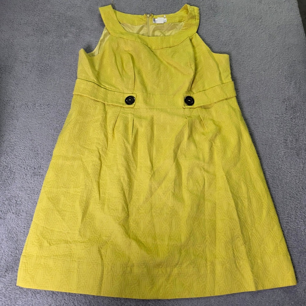 Robbie Bee Womens 20W Shift Dress Yellow Jacquard Empire Waist Sleeveless
